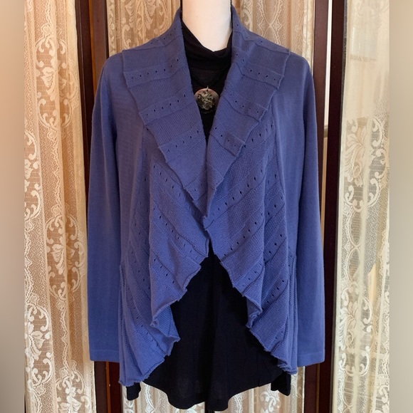 Rafaella Sweaters - RAFAELLA SCALLOPED OPEN FRONT PURPLE CARDIGAN - SZ SMALL